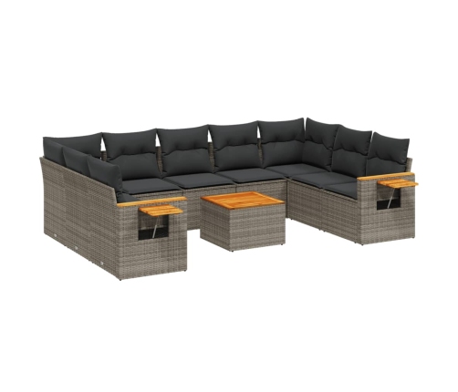 Set de sofás de jardín 10 pzas con cojines ratán sintético gris