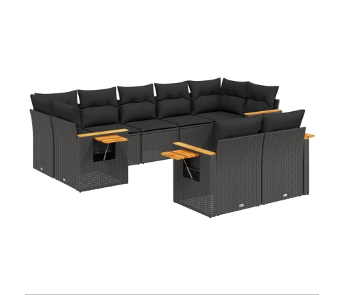 Set de sofás de jardín 8 piezas y cojines ratán sintético negro