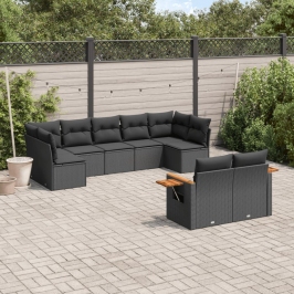 Set de sofás de jardín 8 piezas y cojines ratán sintético negro