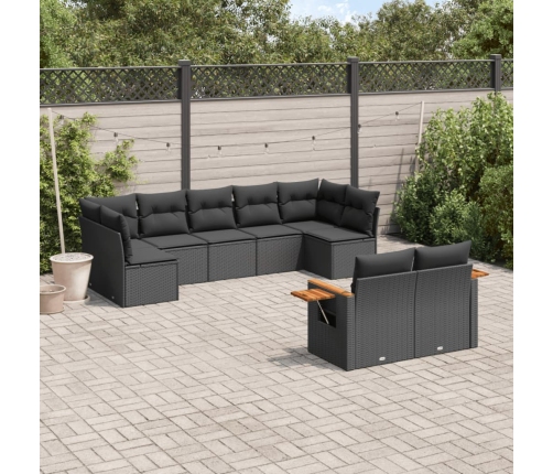 Set de sofás de jardín 8 piezas y cojines ratán sintético negro