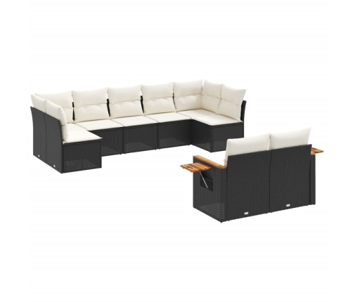 Set de sofás de jardín 8 piezas y cojines ratán sintético negro