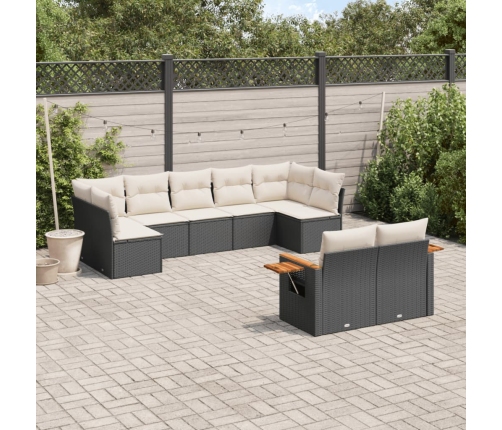 Set de sofás de jardín 8 piezas y cojines ratán sintético negro