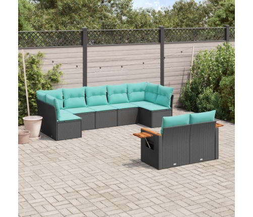 Set de sofás de jardín 9 pzas con cojines ratán sintético negro