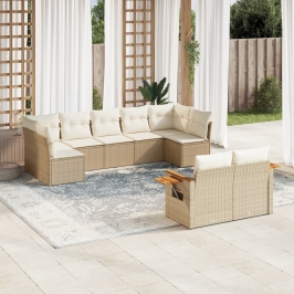 Set de sofás de jardín 9 pzas con cojines ratán sintético beige