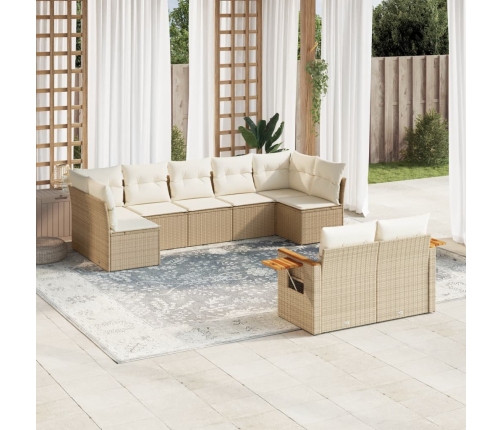 Set de sofás de jardín 9 pzas con cojines ratán sintético beige
