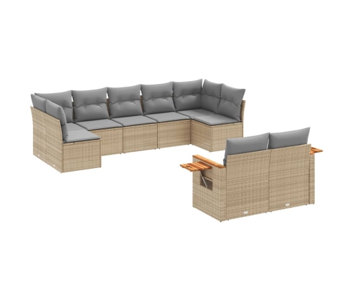 Set de sofás de jardín 9 pzas con cojines ratán sintético beige