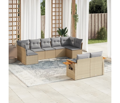 Set de sofás de jardín 9 pzas con cojines ratán sintético beige