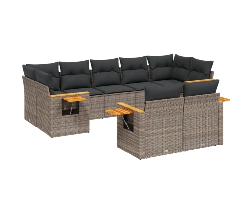 Set de muebles de jardín 9 pzas y cojines ratán sintético gris