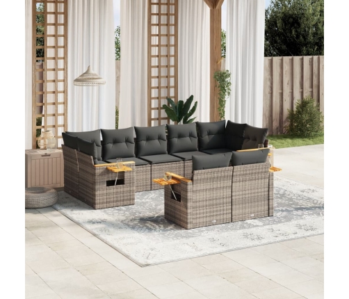 Set de muebles de jardín 9 pzas y cojines ratán sintético gris