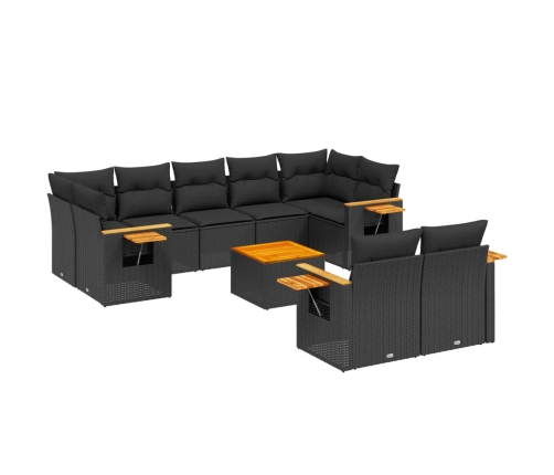 Set de sofás de jardín 10 pzas cojines ratán sintético negro