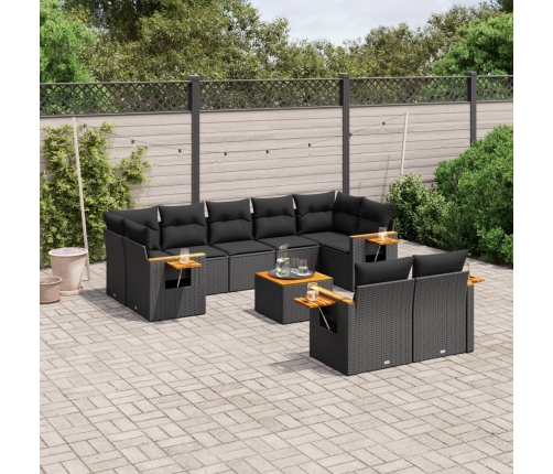 Set de sofás de jardín 10 pzas cojines ratán sintético negro