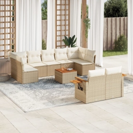Juego de sofás jardín con cojines beige 10 pzas ratán sintético