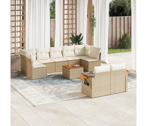 Juego de sofás jardín con cojines beige 10 pzas ratán sintético