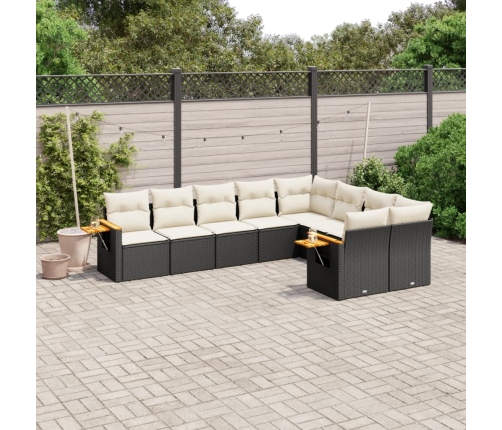 Set de sofás de jardín 8 piezas y cojines ratán sintético negro