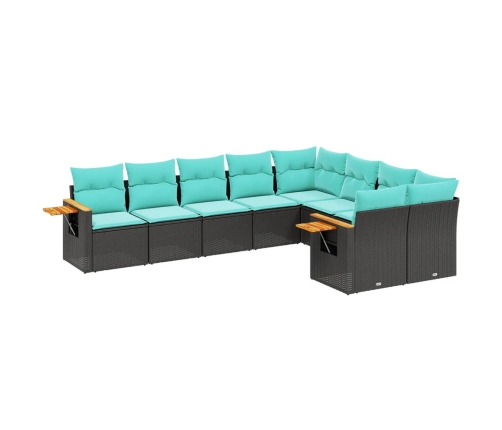 Set de sofás de jardín 9 pzas con cojines ratán sintético negro