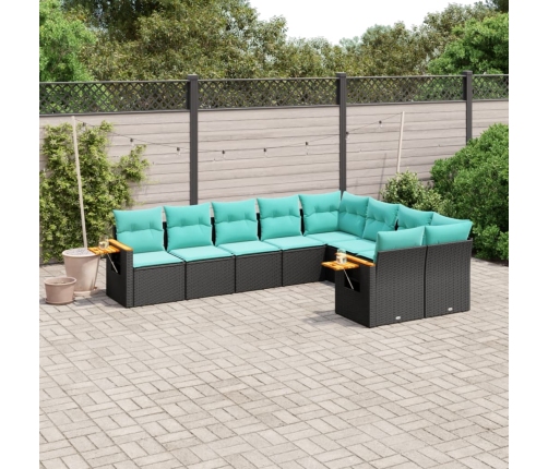 Set de sofás de jardín 9 pzas con cojines ratán sintético negro