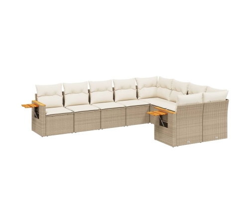 Set de sofás de jardín 9 pzas con cojines ratán sintético beige