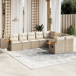 Set de sofás de jardín 9 pzas con cojines ratán sintético beige