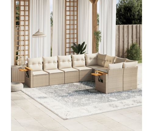 Set de sofás de jardín 9 pzas con cojines ratán sintético beige