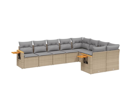 Set de sofás de jardín 9 pzas con cojines ratán sintético beige
