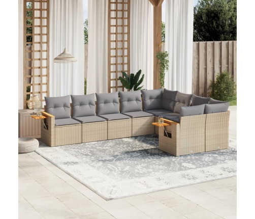 Set de sofás de jardín 9 pzas con cojines ratán sintético beige