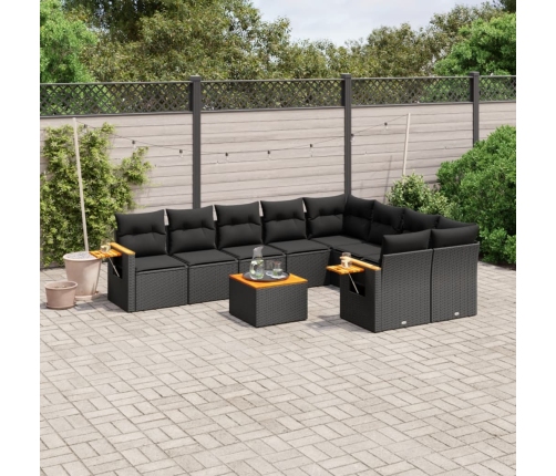 Set de sofás de jardín 10 pzas cojines ratán sintético negro