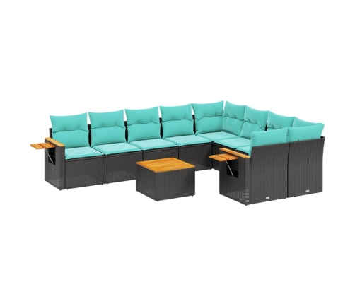 Set de sofás de jardín 10pzas con cojines ratán sintético negro