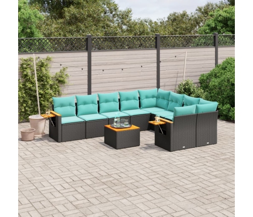 Set de sofás de jardín 10pzas con cojines ratán sintético negro