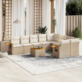 Juego de sofás jardín con cojines beige 10 pzas ratán sintético