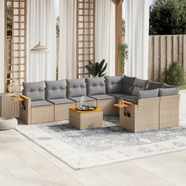 Juego de sofás jardín con cojines beige 10 pzas ratán sintético
