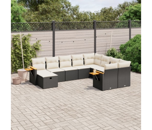 Set de sofás de jardín 10 pzas cojines ratán sintético negro