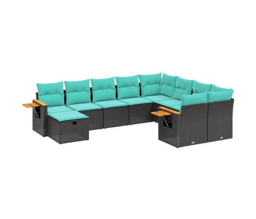 Set de sofás de jardín 10pzas con cojines ratán sintético negro