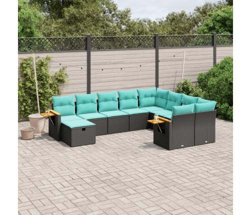 Set de sofás de jardín 10pzas con cojines ratán sintético negro