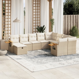 Juego de sofás jardín con cojines beige 10 pzas ratán sintético