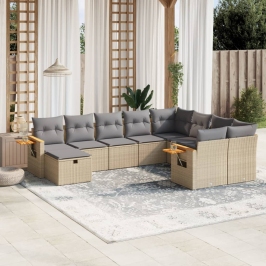 Juego de sofás jardín con cojines beige 10 pzas ratán sintético
