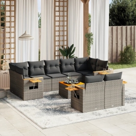 Set de sofás de jardín 10 pzas con cojines ratán sintético gris