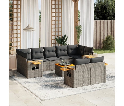 Set de sofás de jardín 10 pzas con cojines ratán sintético gris