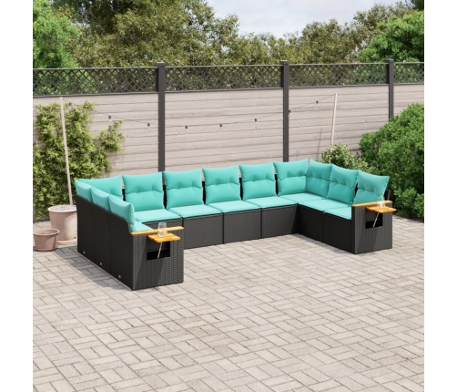 Set de sofás de jardín 10pzas con cojines ratán sintético negro