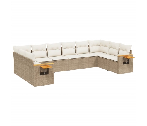 Juego de sofás jardín con cojines beige 10 pzas ratán sintético
