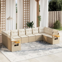 Juego de sofás jardín con cojines beige 10 pzas ratán sintético