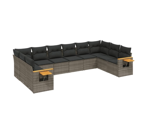 Set de sofás de jardín 10 pzas con cojines ratán sintético gris