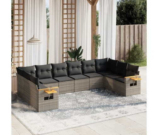 Set de sofás de jardín 10 pzas con cojines ratán sintético gris