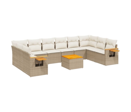 Set de sofás de jardín 11pzas con cojines ratán sintético beige