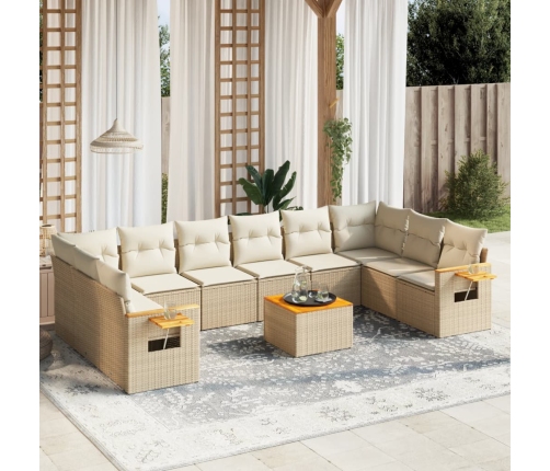 Set de sofás de jardín 11pzas con cojines ratán sintético beige
