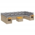 Set de sofás de jardín 11pzas con cojines ratán sintético beige