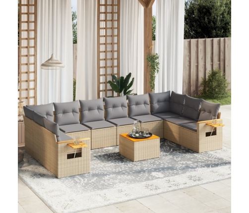 Set de sofás de jardín 11pzas con cojines ratán sintético beige