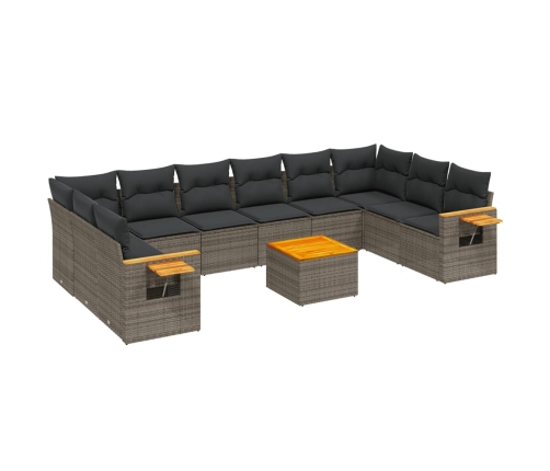 Set de sofás de jardín 11 pzas y cojines ratán sintético gris