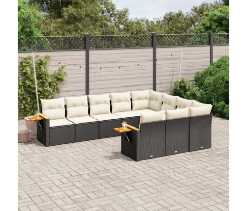Set de sofás de jardín 10 pzas cojines ratán sintético negro