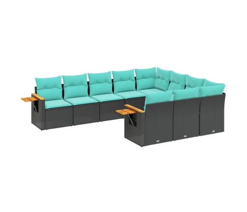 Set de sofás de jardín 10pzas con cojines ratán sintético negro