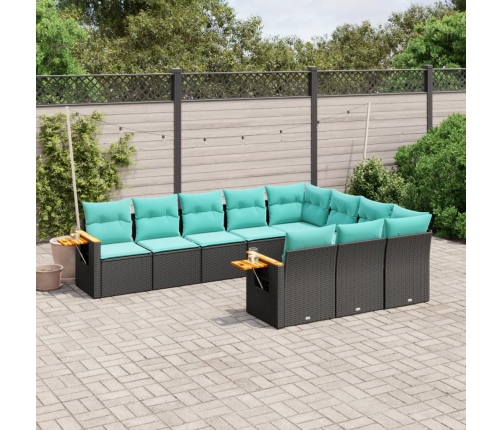 Set de sofás de jardín 10pzas con cojines ratán sintético negro